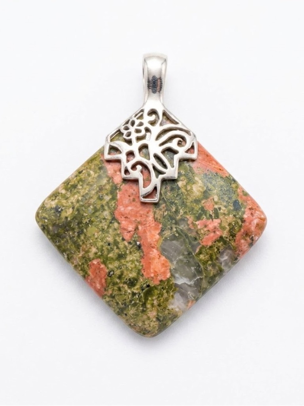 Vintage Green Jasper Pendant With Sterling Silver Bale